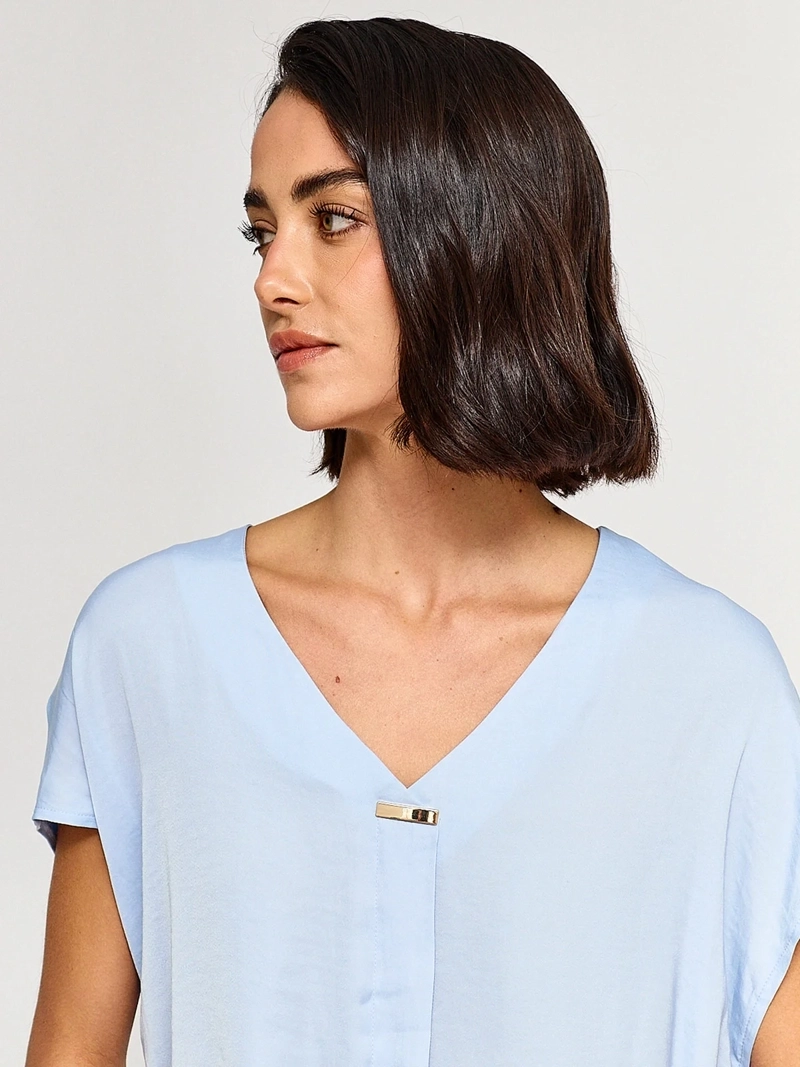 BLUSA MUJER CACHAREL CUELLO EN V MANGA CORTA - 3