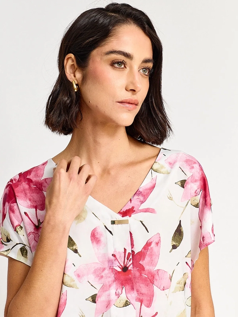 BLUSA MUJER CACHAREL CUELLO EN V MANGA CORTA - 3