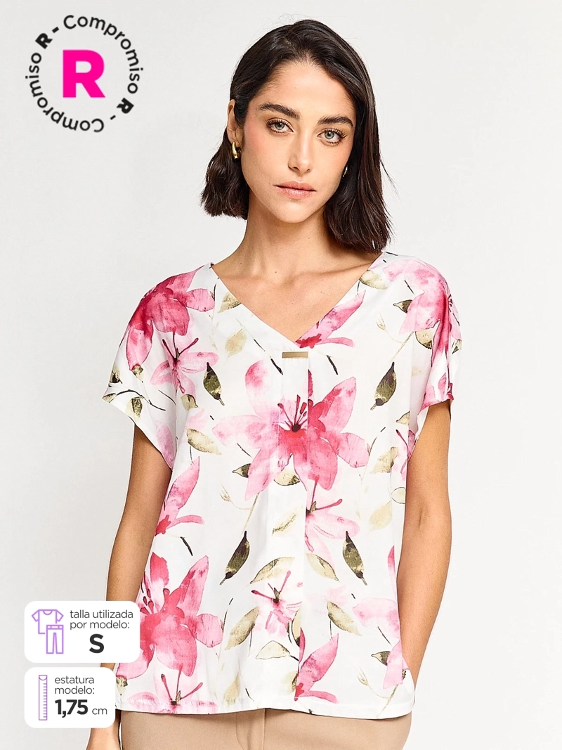 CACHAREL BLUSA MUJER CACHAREL CUELLO EN V MANGA CORTA