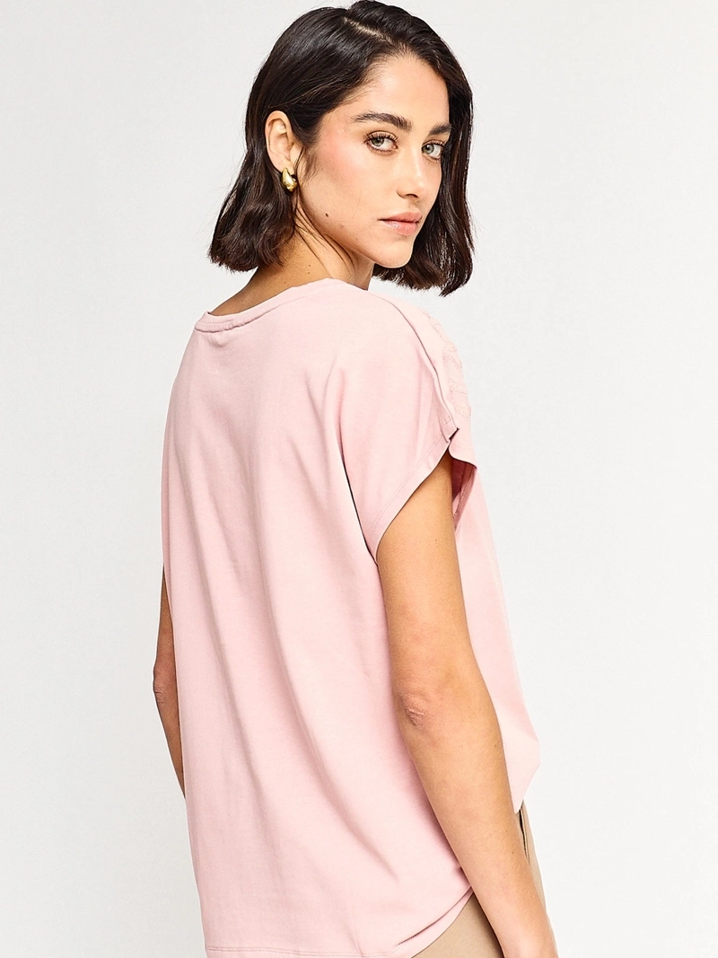 POLERA MUJER CACHAREL ALGODÓN MANGA CORTA BORDADO - 2