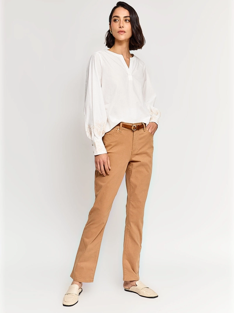 BLUSA MUJER CACHAREL ALGODÓN CUELLO MAO MANGA LARGA BORDADO - 4
