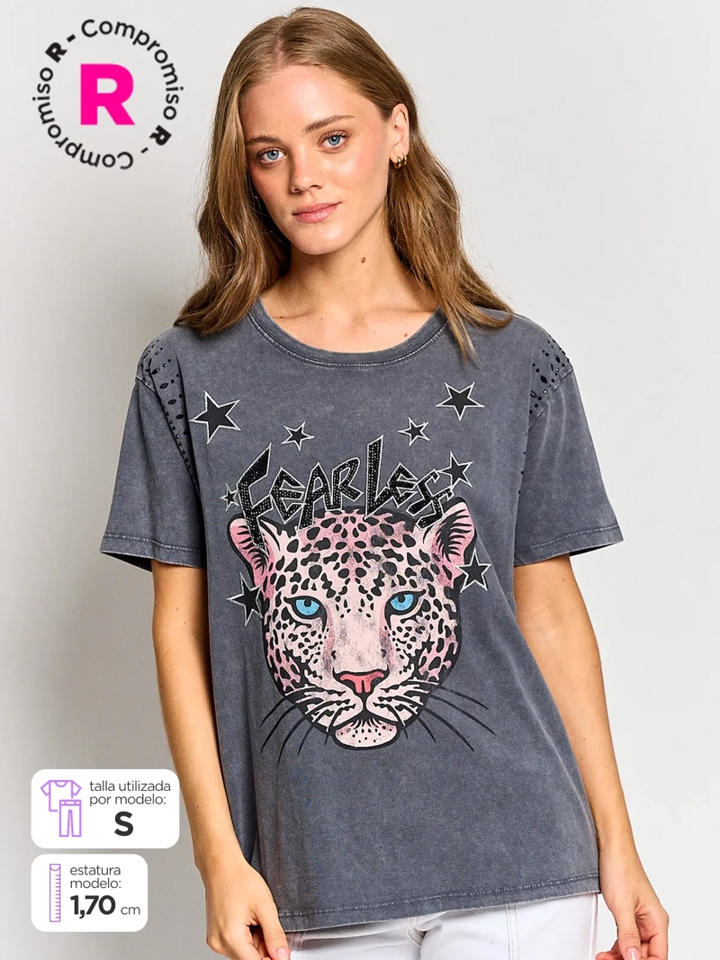 POLERA MUJER BARBADOS ALGODÓN MANGA CORTA APLICACIONES - 1