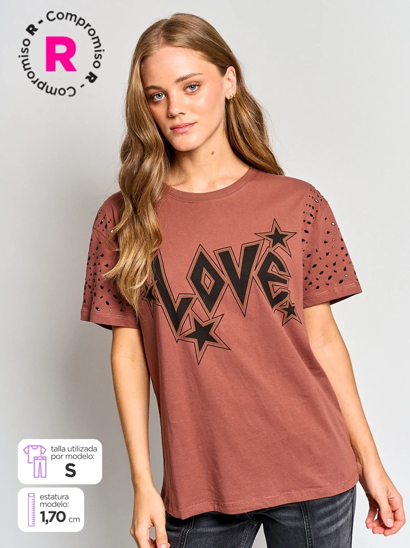 POLERA MUJER BARBADOS ALGODÓN MANGA CORTA APLICACIONES - 1