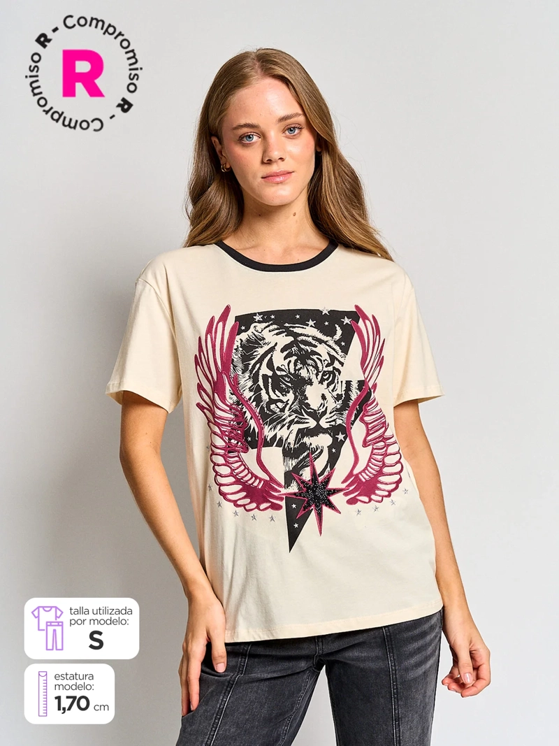 BARBADOS POLERA MUJER BARBADOS ALGODÓN MANGA CORTA APLICACIONES