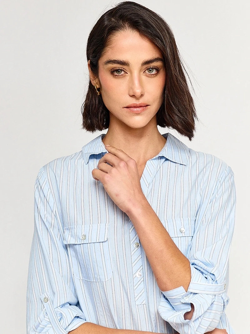 BLUSA MUJER CACHAREL MANGA LARGA CAMISERA ESTAMPADA - 3