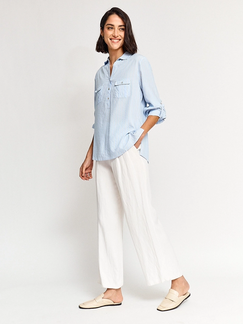 BLUSA MUJER CACHAREL MANGA LARGA CAMISERA ESTAMPADA - 4