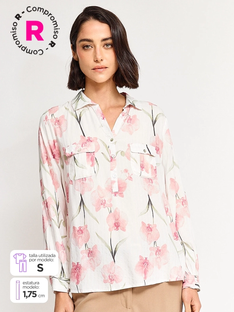 BLUSA MUJER CACHAREL MANGA LARGA CAMISERA ESTAMPADA - 1
