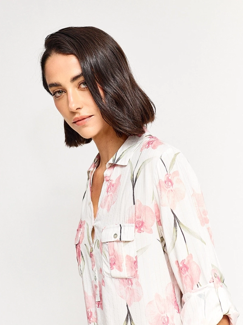 BLUSA MUJER CACHAREL MANGA LARGA CAMISERA ESTAMPADA - 3