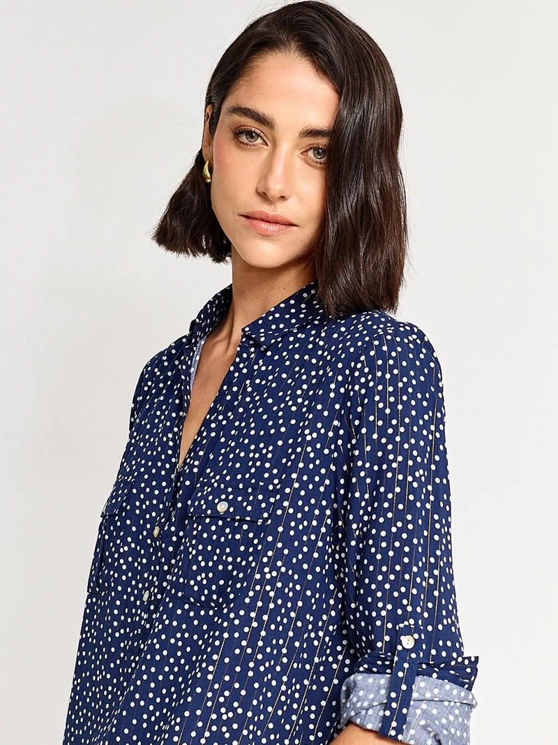 BLUSA MUJER CACHAREL MANGA LARGA CAMISERA ESTAMPADA - 3