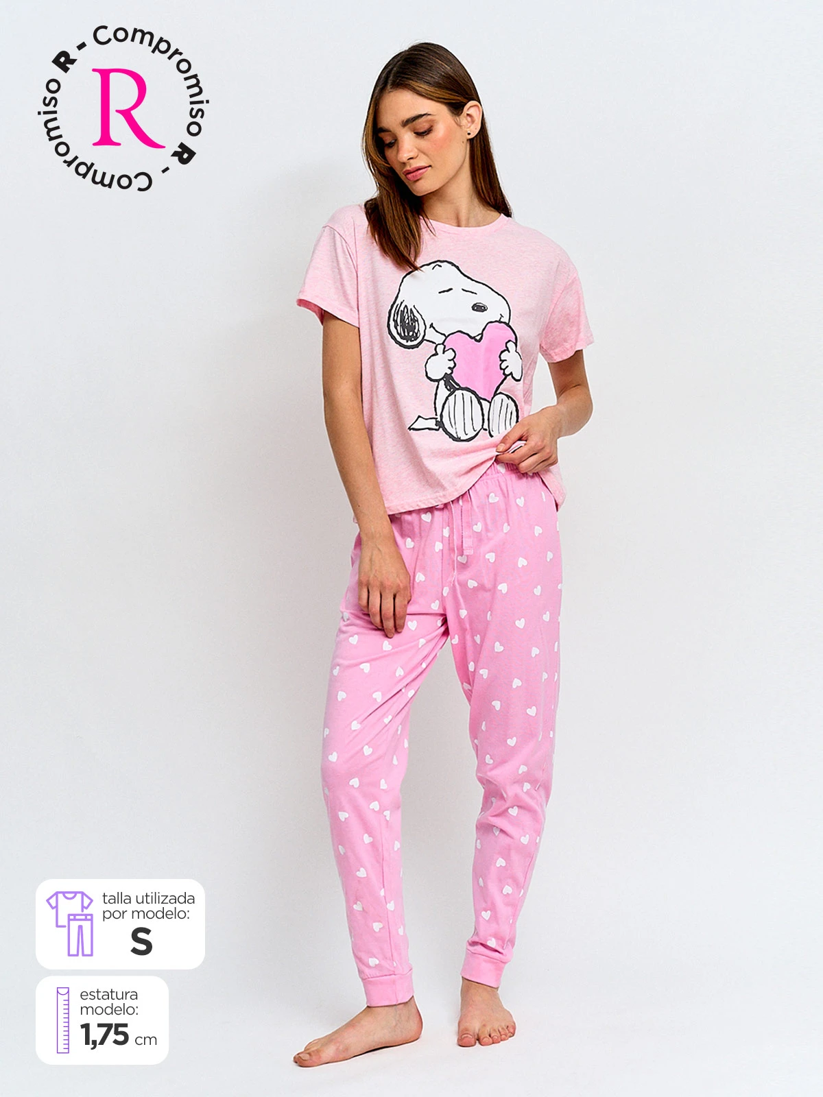 PIJAMA MUJER INDEX SNOOPY MANGA LARGA ROSADO - 1