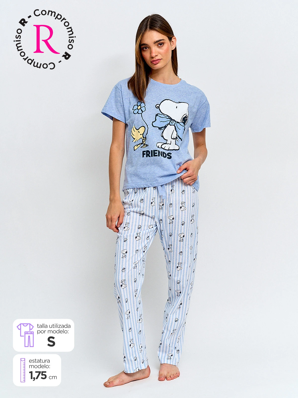 PIJAMA MUJER INDEX SNOOPY MANGA LARGA CELESTE - 1