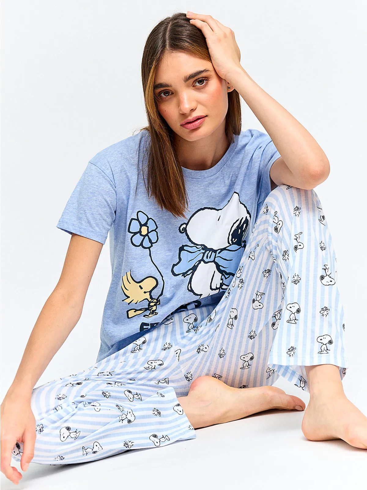 PIJAMA MUJER INDEX SNOOPY MANGA LARGA CELESTE - 4