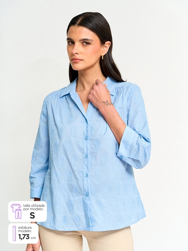 AZIZ BLUSA MUJER AZIZ ALGODÓN MANGA 3/4 BORDADA