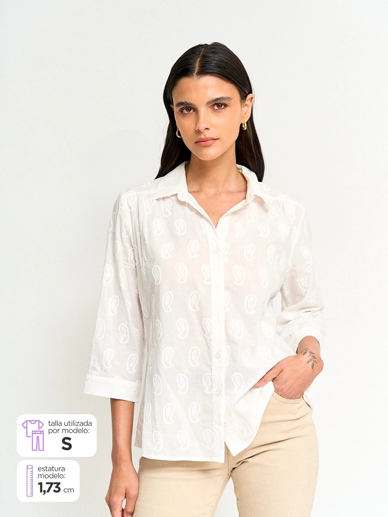 AZIZ BLUSA MUJER AZIZ ALGODÓN MANGA 3/4 BORDADA