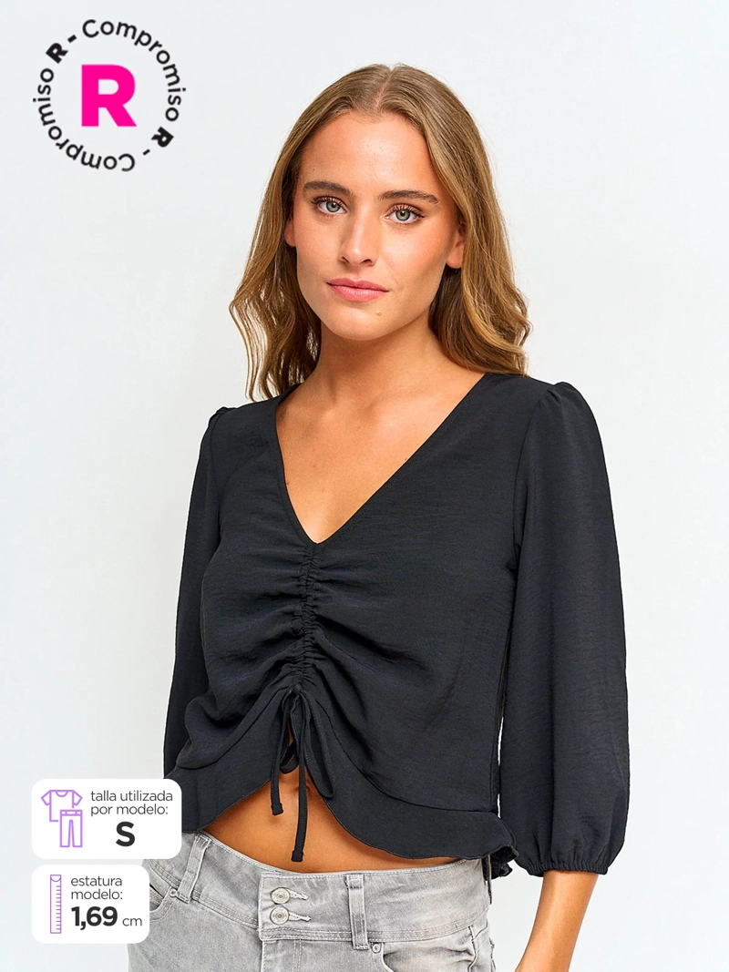 BLUSA MUJER INDEX MANGA LARGA AMARRA - 1