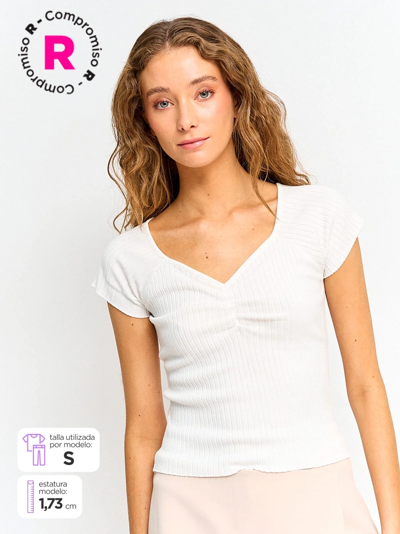 POLERA MUJER INDEX ESCOTE CORAZÓN MANGA CORTA - 1
