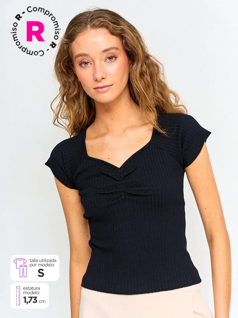 POLERA MUJER INDEX ESCOTE CORAZÓN MANGA CORTA - 1