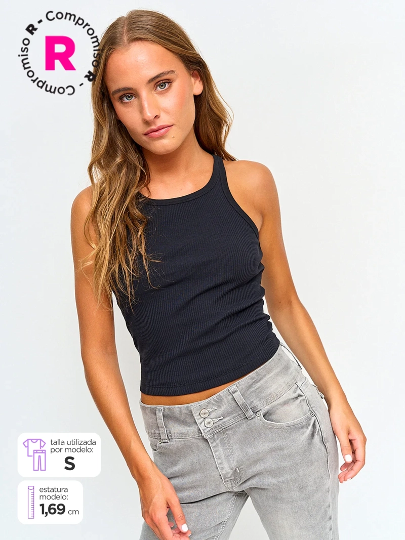 POLERA MUJER INDEX ALGODÓN SIN MANGAS RIB BÁSICA - 1