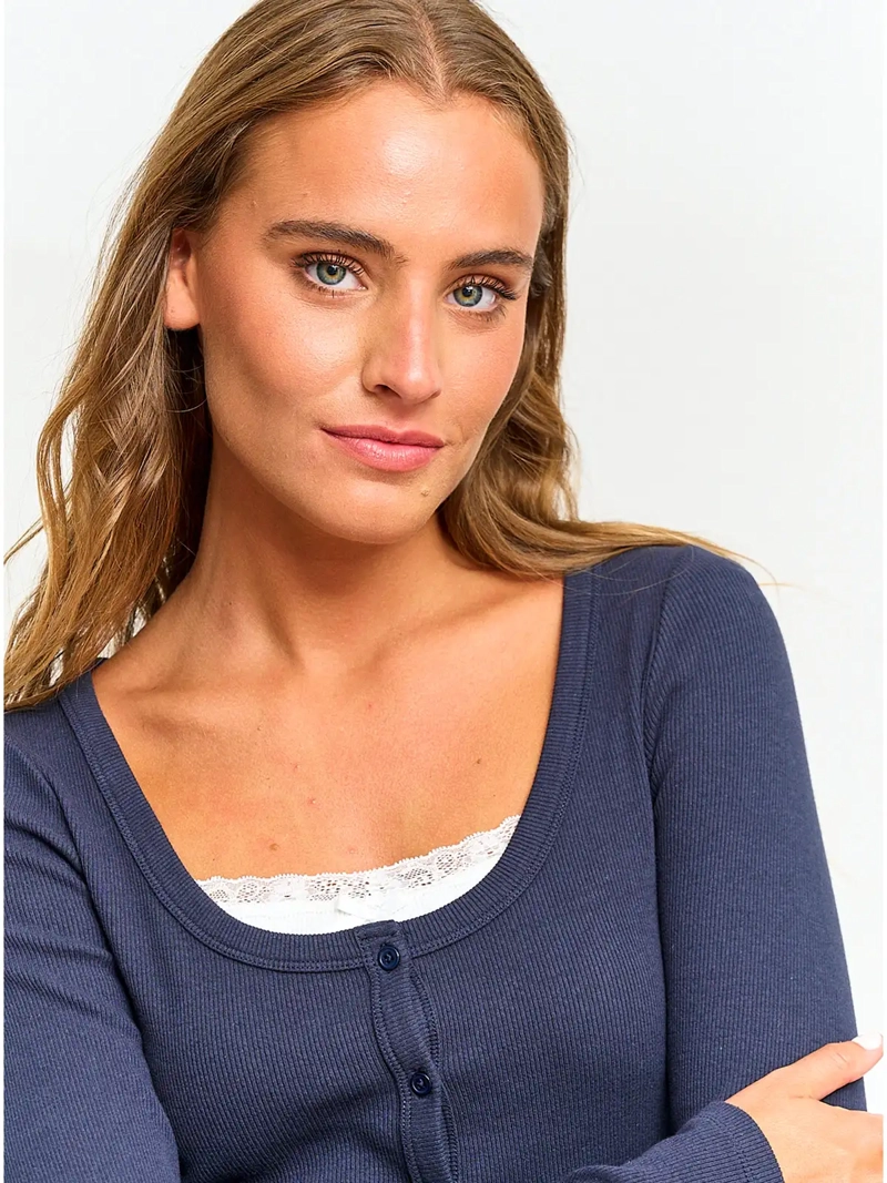 POLERA MUJER INDEX ALGODÓN MANGA LARGA BOTONES - 3