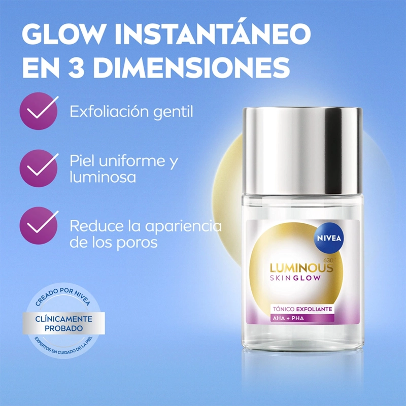 TÓNICO EXFOLIANTE FACIAL NIVEA LUMINOUS630 SKIN GLOW CON ÁCIDO GLICÓLICO - 4