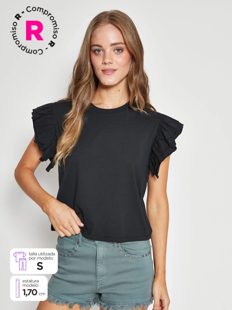 POLERA MUJER INDEX ALGODÓN MANGA CORTA VUELOS
