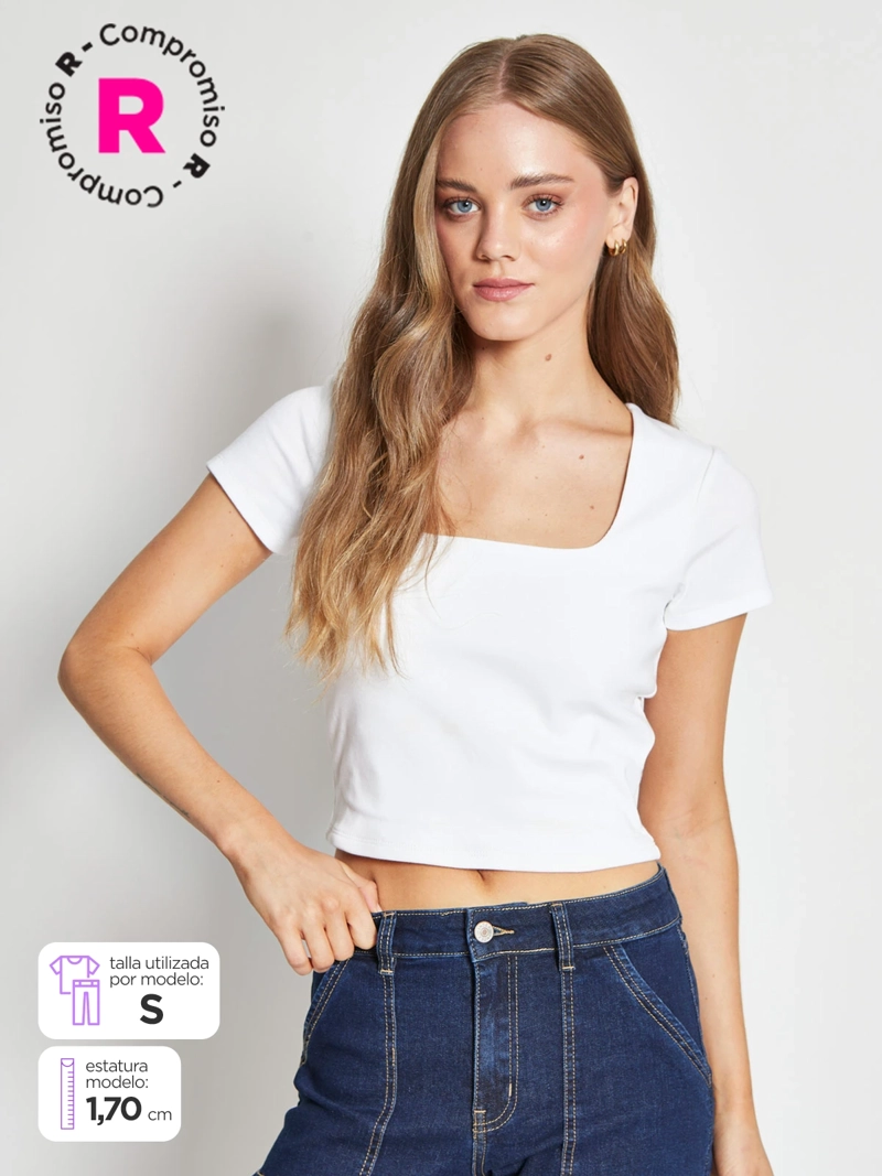 POLERA MUJER INDEX ALGODÓN ESCOTE CUADRADO MANGA CORTA - 1