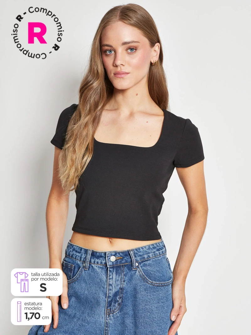 POLERA MUJER INDEX ALGODÓN ESCOTE CUADRADO MANGA CORTA