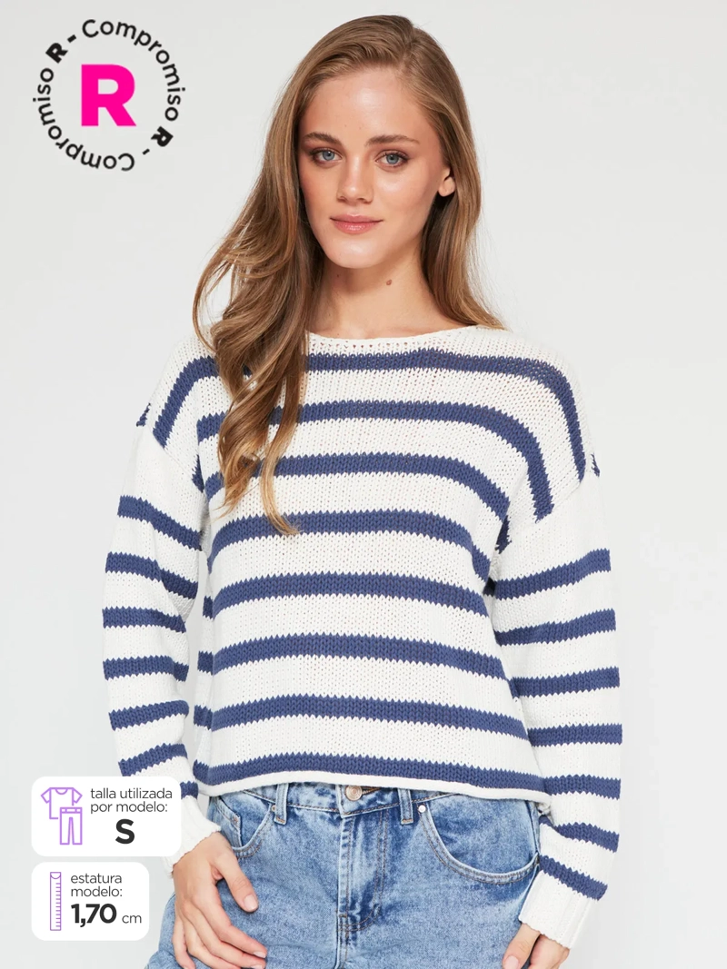 SWEATER MUJER INDEX ALGODÓN MANGA LARGA BÁSICO - 1