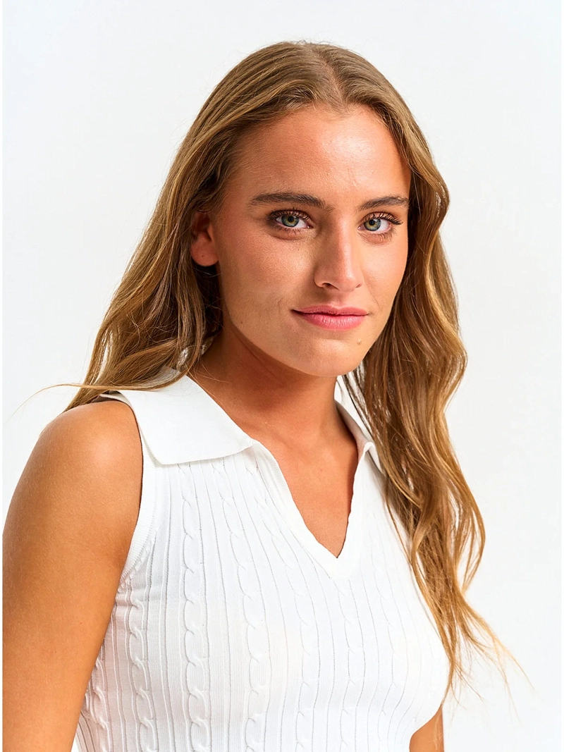 POLERA MUJER INDEX CUELLO POLO SIN MANGAS TEJIDO - 3