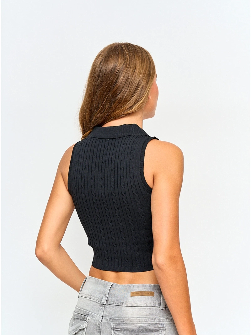 POLERA MUJER INDEX CUELLO POLO SIN MANGAS TEJIDO - 2
