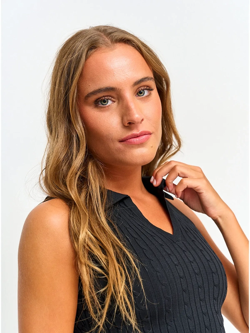 POLERA MUJER INDEX CUELLO POLO SIN MANGAS TEJIDO - 3