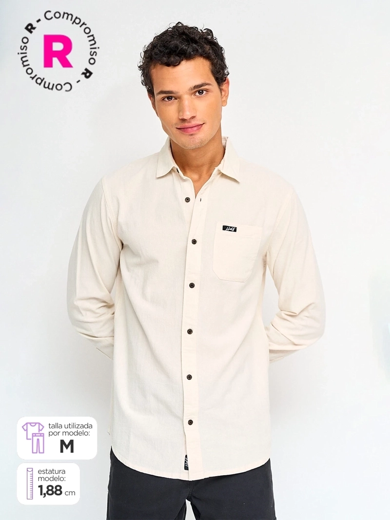 CAMISA HOMBRE HALF ALGODÓN MANGA LARGA TEXTURADA - 1