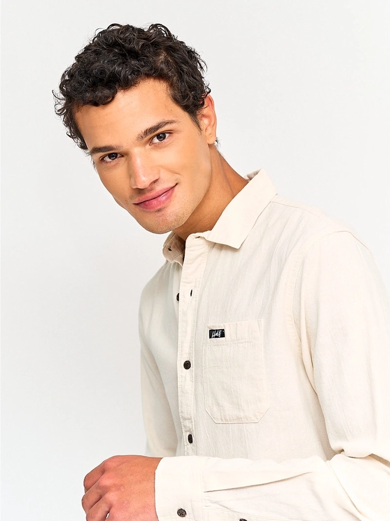 CAMISA HOMBRE HALF ALGODÓN MANGA LARGA TEXTURADA - 3