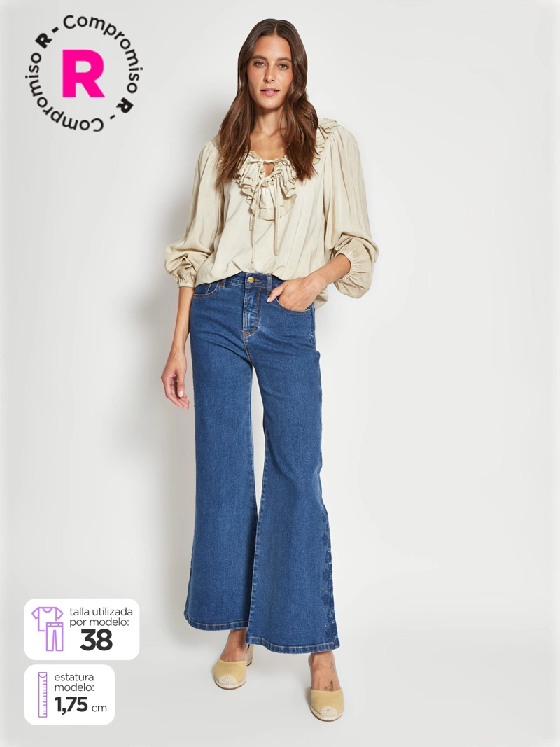 JEANS MUJER TATIENNE ALGODÓN WIDELEG BORDADO - 1