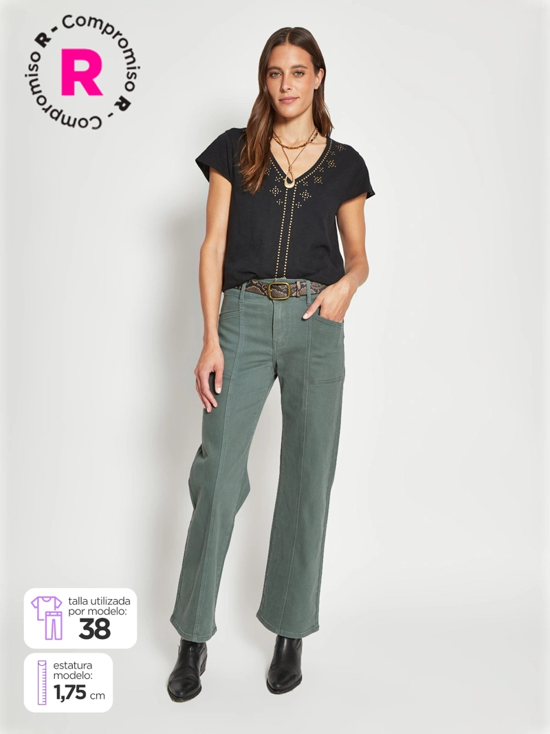 PANTALÓN MUJER TATIENNE ALGODÓN STRAIGHT CINTURÓN SERPIENTE - 1
