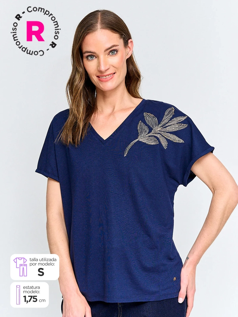 POLERA MUJER CACHAREL CUELLO EN V MANGA CORTA - 1