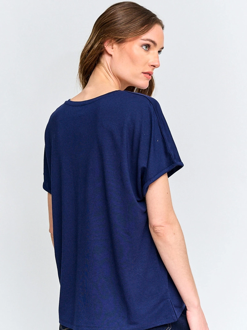 POLERA MUJER CACHAREL CUELLO EN V MANGA CORTA - 2