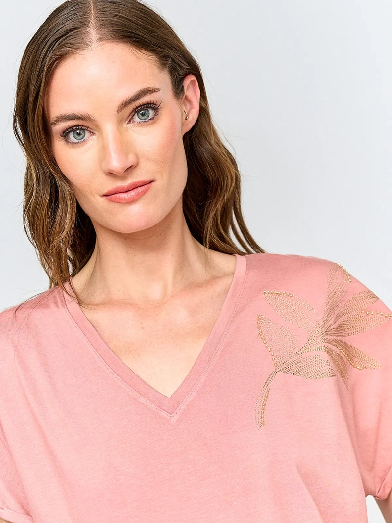 POLERA MUJER CACHAREL CUELLO EN V MANGA CORTA - 3