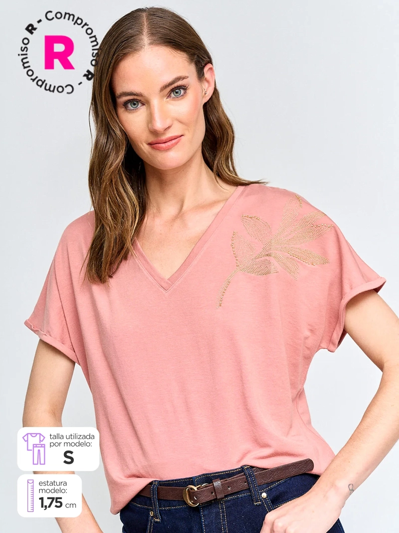 POLERA MUJER CACHAREL CUELLO EN V MANGA CORTA - 1