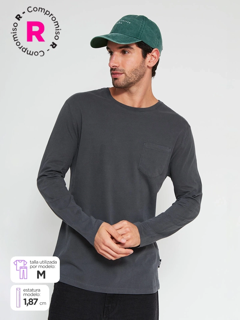 POLERA HOMBRE HALF ALGODÓN MANGA LARGA LAVADA - 1