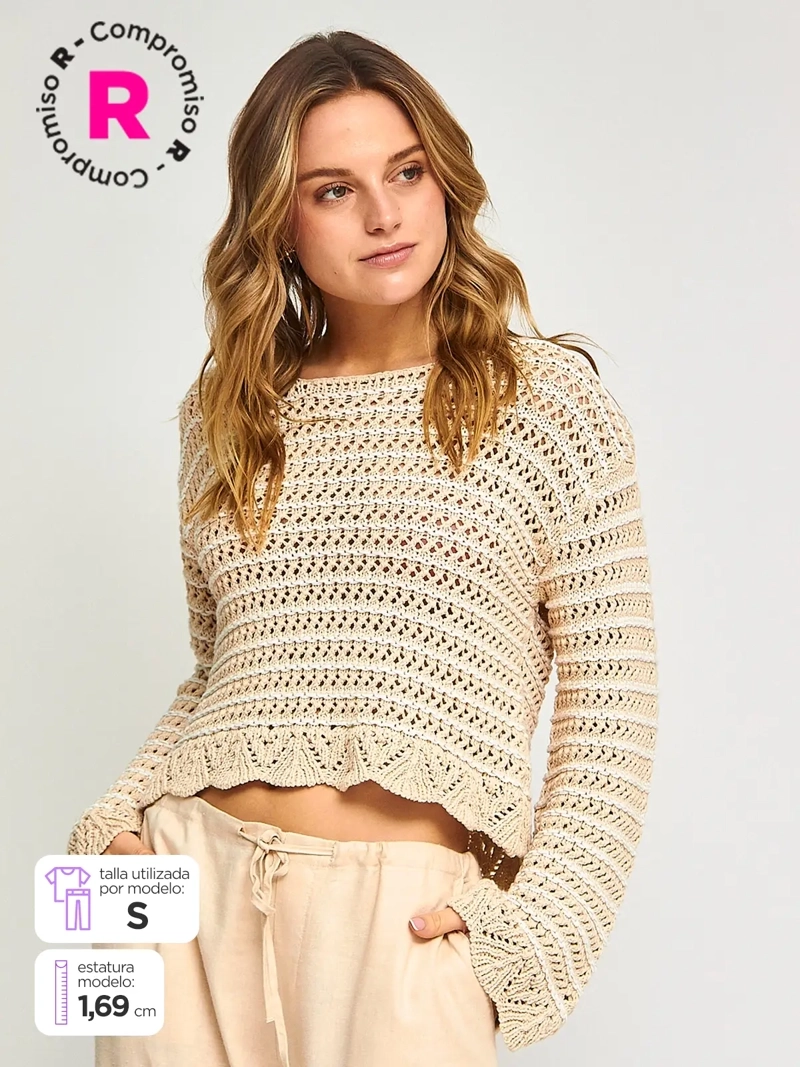 SWEATER MUJER INDEX ALGODÓN MANGA LARGA CALADO - 1