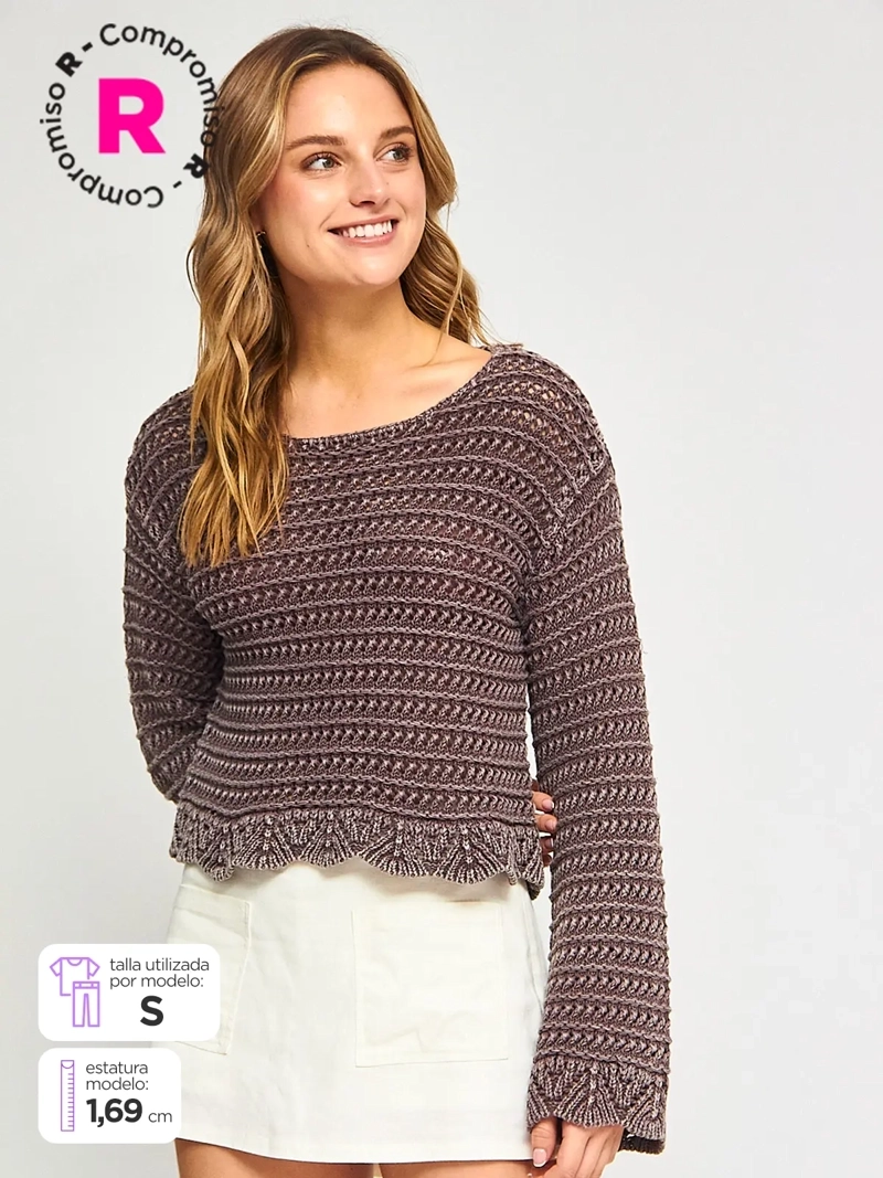 SWEATER MUJER INDEX ALGODÓN MANGA LARGA CALADO - 1