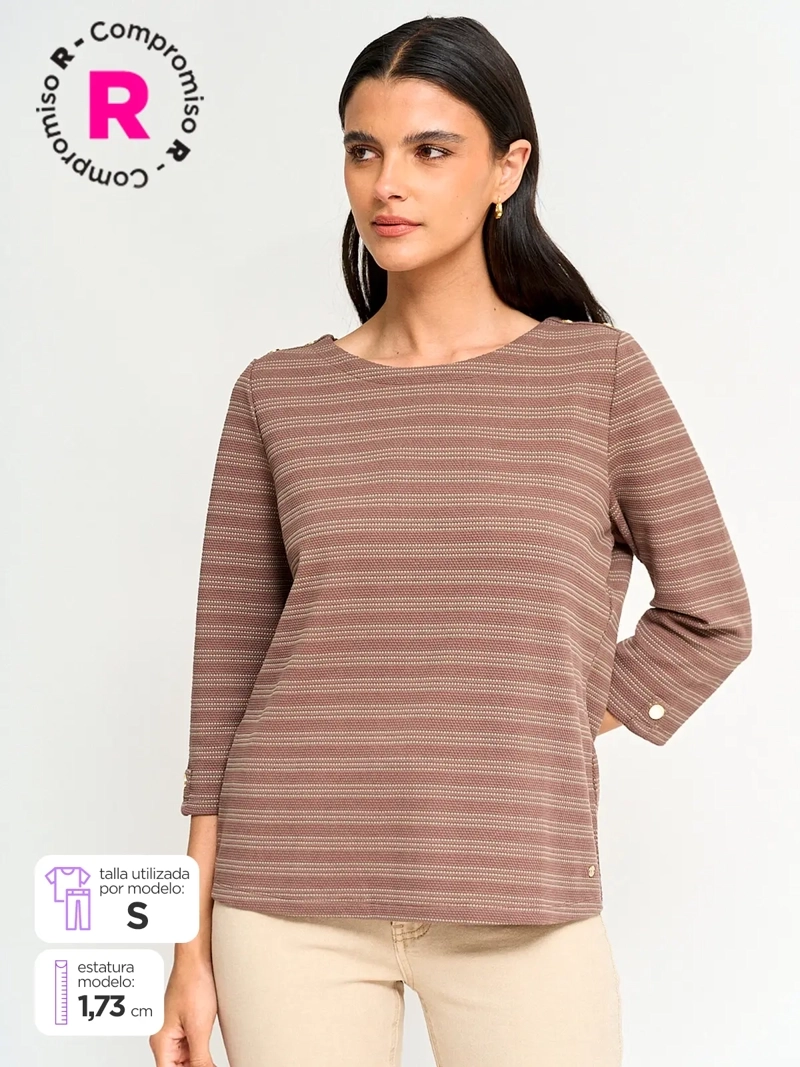 CACHAREL POLERA MUJER CACHAREL MANGA 3/4 TEXTURADA