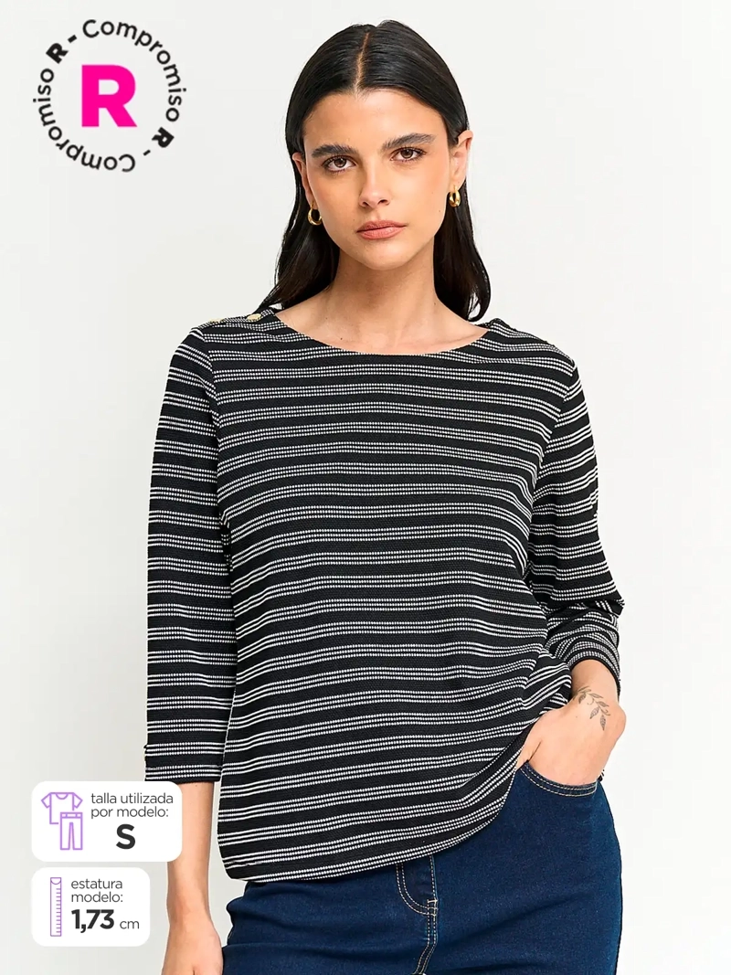POLERA MUJER CACHAREL MANGA 3/4 TEXTURADA