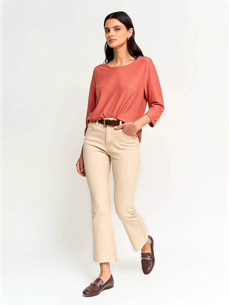 POLERA MUJER CACHAREL MANGA 3/4 TEXTURADA - 4