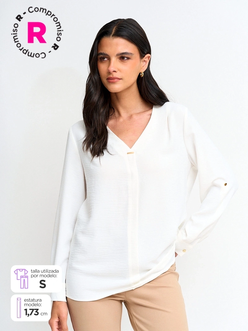 BLUSA MUJER CACHAREL CUELLO EN V MANGA LARGA TEXTURADA - 1