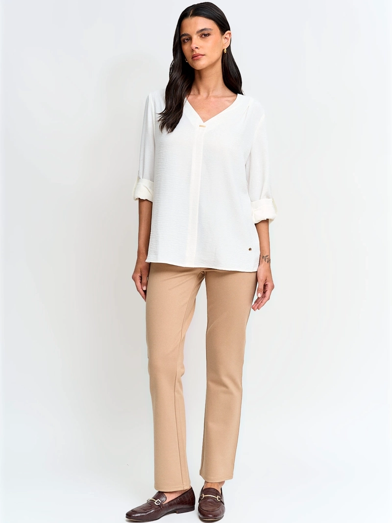 BLUSA MUJER CACHAREL CUELLO EN V MANGA LARGA TEXTURADA - 4