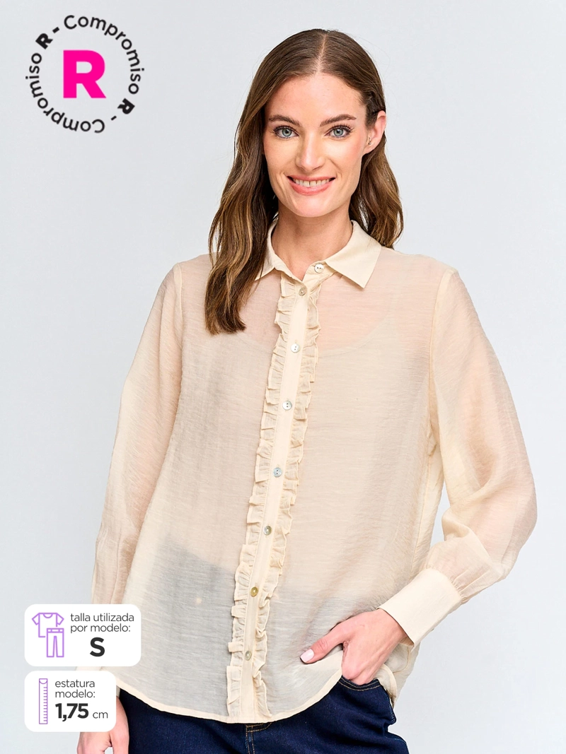 BLUSA MUJER CACHAREL MANGA LARGA CAMISERA VUELOS - 1