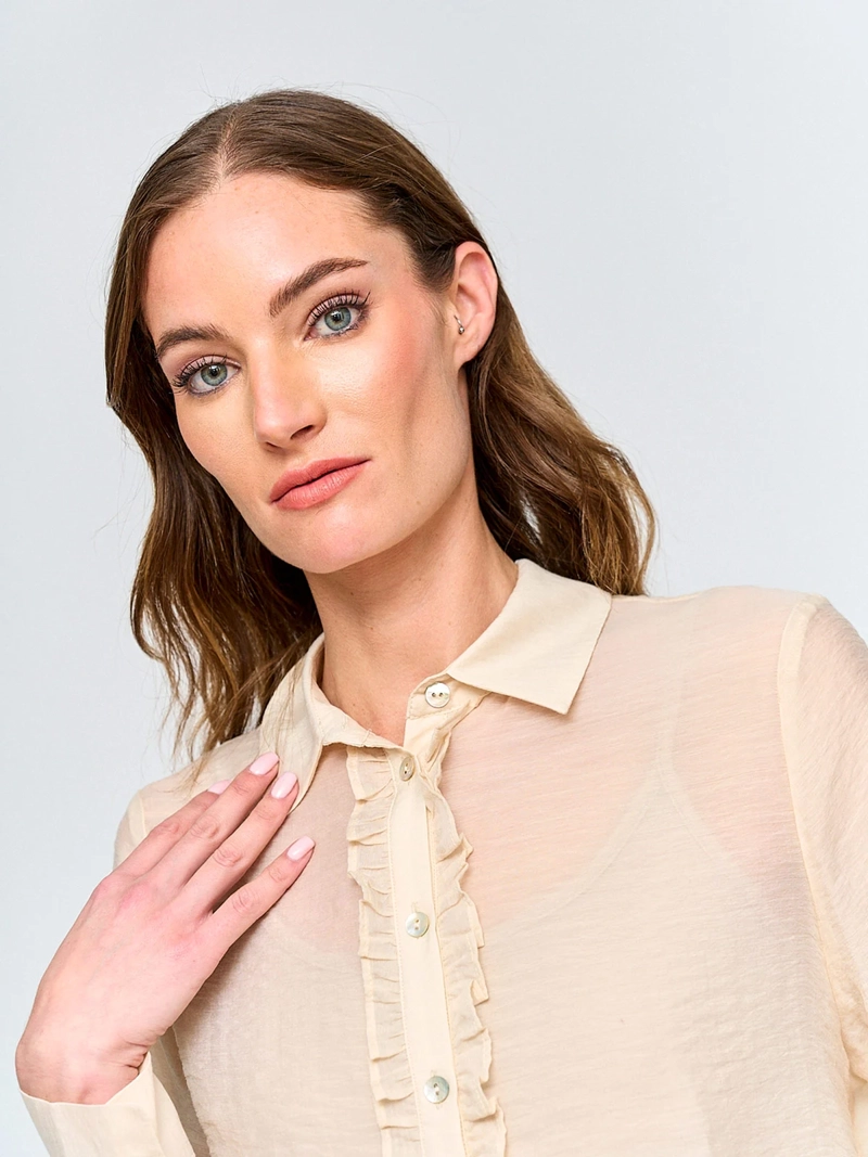 BLUSA MUJER CACHAREL MANGA LARGA CAMISERA VUELOS - 3