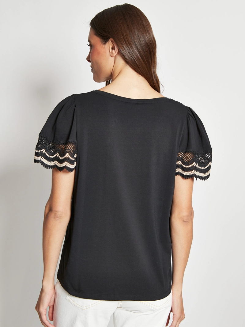 POLERA MUJER CACHAREL ALGODÓN MANGA CORTA VUELOS MACRAMÉ - 2